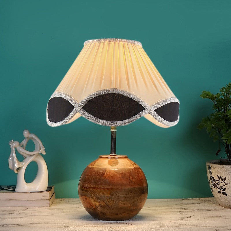 Aurivelle Cotton Table Lamp With Wooden Base - White