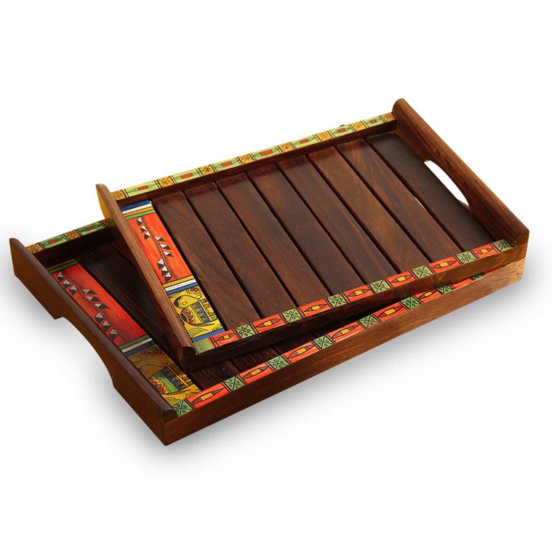 Prakriti Madhubani Handpainted Sheesham Wood Serving Tray - Two Piece Set media 4