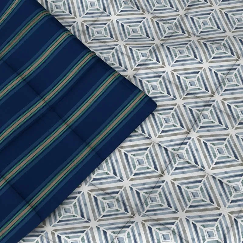 Elora Geometric Reversible Microfiber Comforter (Blue) - 150 GSM media 6