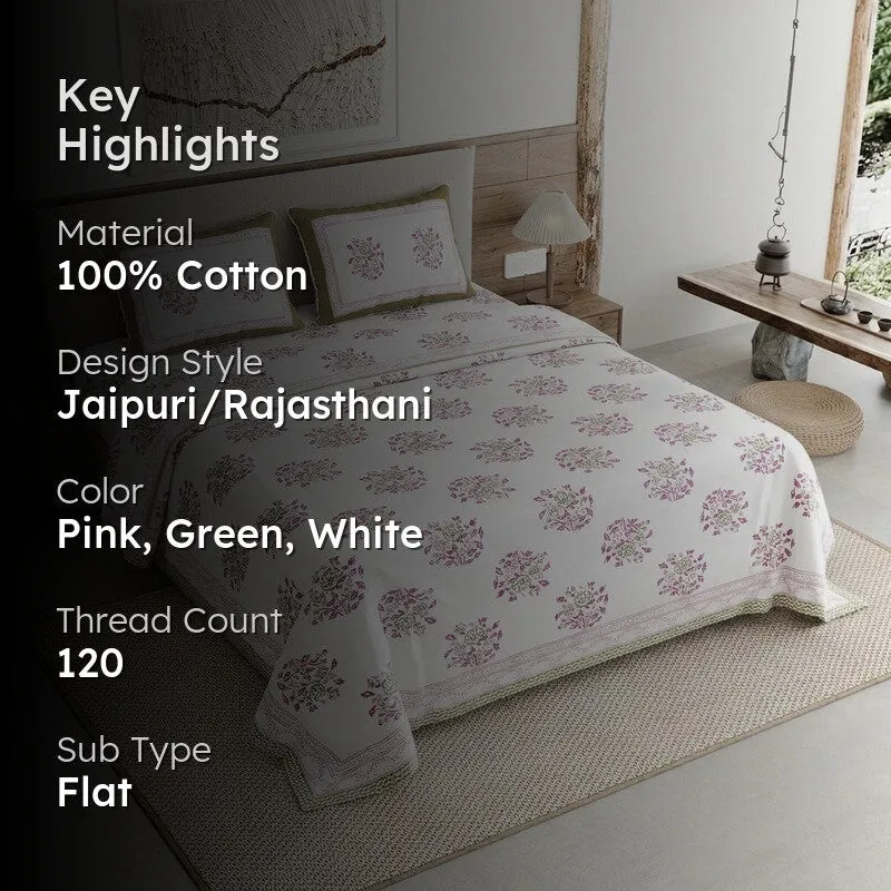 Desert Style Cotton Bedsheet (Pink,Green,White) - 120 TC media 2