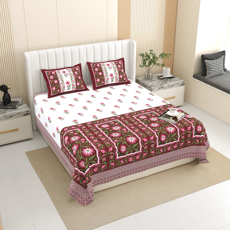 Petal Dream Cotton Bedsheet (Maroon) - 120 TC - King