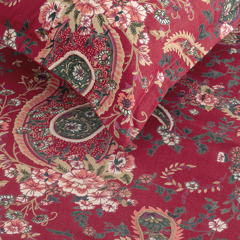 Swayam Crimson Paisley Cotton Bedsheet - 180 TC || Super Soft media 6