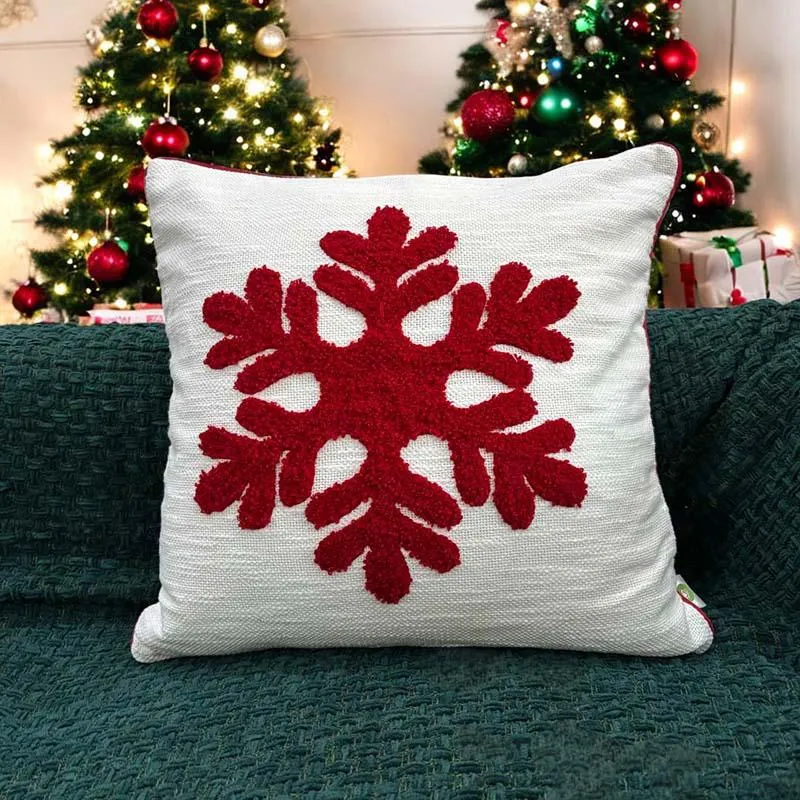 Merry Redflakes Cotton Christmas Cushion Cover media 1