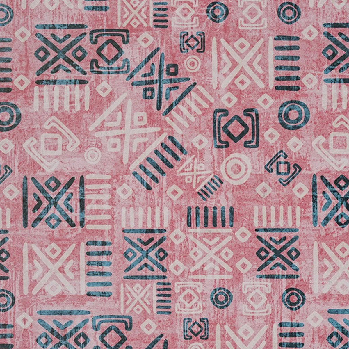 Detailed view of pink carpet with abstract geometric pattern