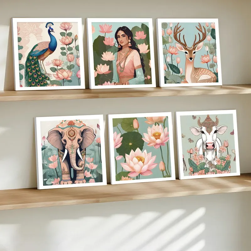Temple Garden Paper Wall Painting With Frame - Set Of Six media 3