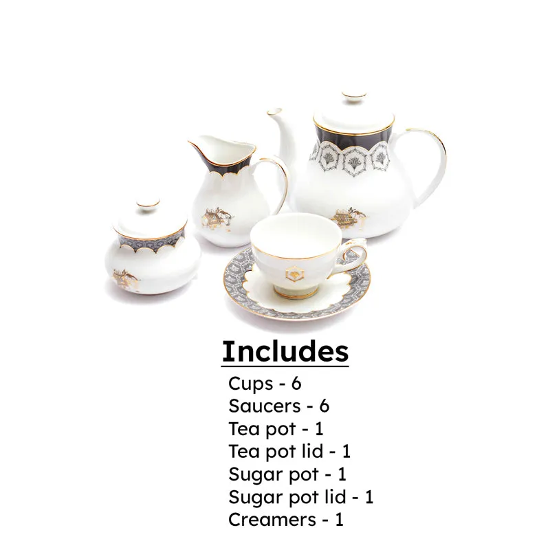Gilded Legacy 24k Gold Brushed Porcelain Tea Set With Tea Pot (Grey) - Seventeen Piece Set media 7
