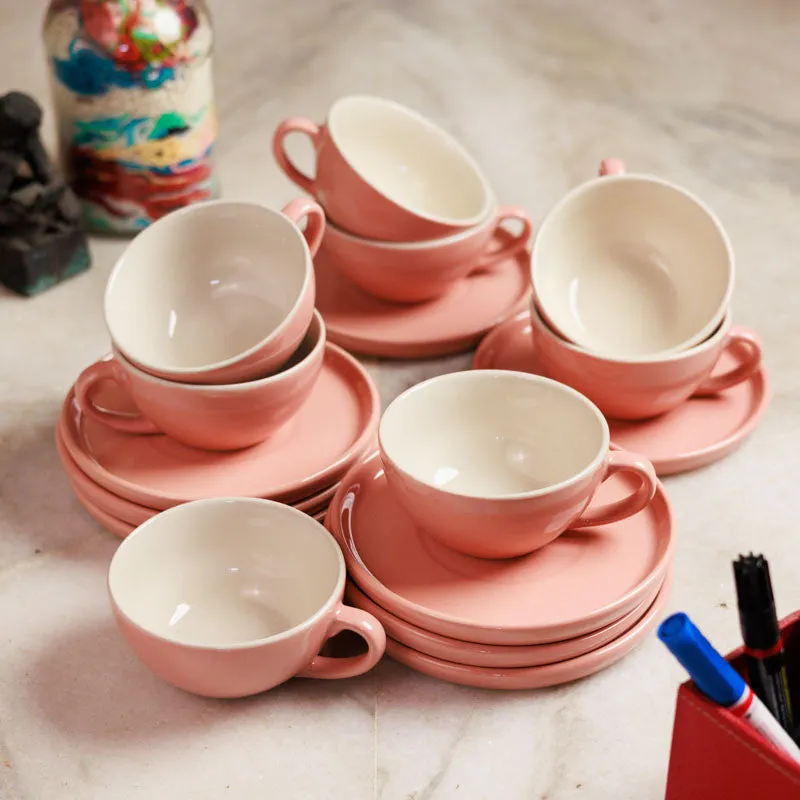 Blush & Brew Cup & Saucer (Pink/240 mL Each) - Set of Eight media 1