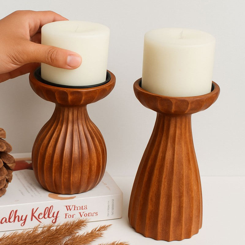 Kyra Wood Candle Holder With Candle - Set Of Two media 3