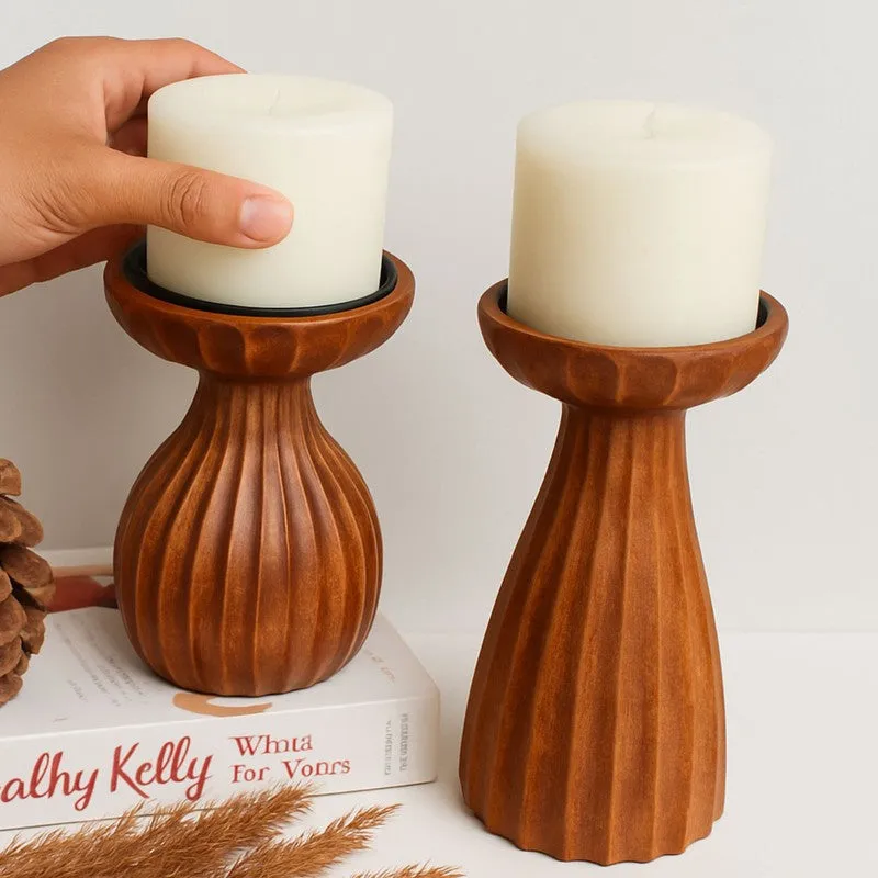 Kyra Wood Candle Holder With Candle - Set Of Two media 3