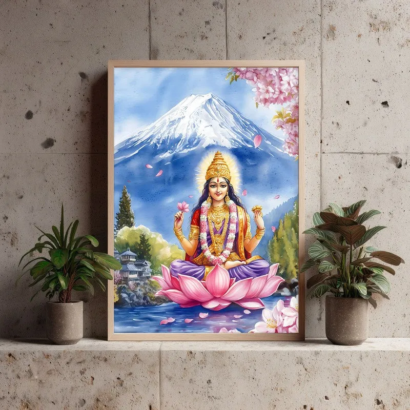 Bhagyalaxmi Spiritual Archival Paper Wall Painting - Natural Brown Frame media 3