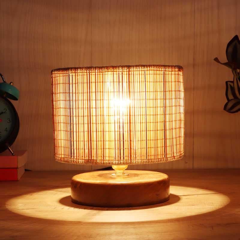 Husky Short Bamboo Table Lamp - Beige,Brown