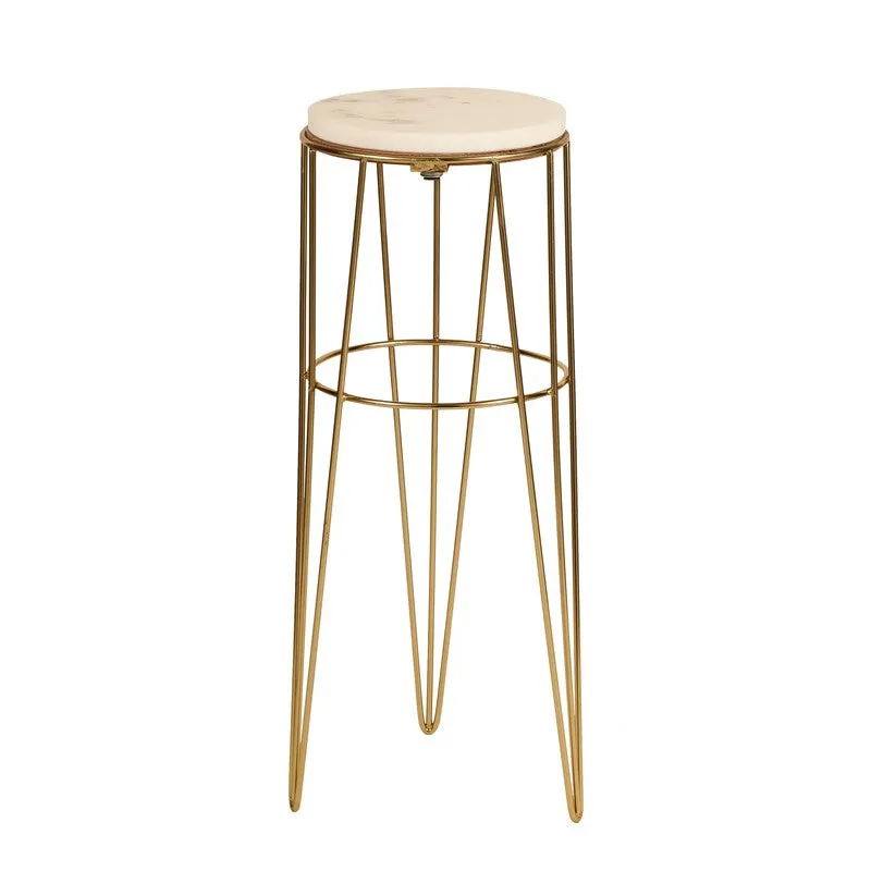 Marble Top Aluminum Side Table (Gold) - Small media 4