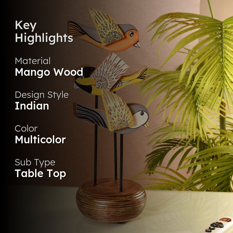 Flutura Colorful Mango Wood Bird Showpiece media 2