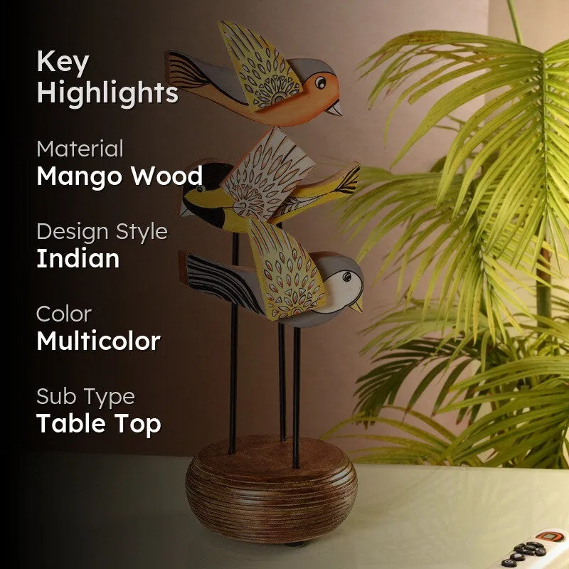 Flutura Colorful Mango Wood Bird Showpiece media 2