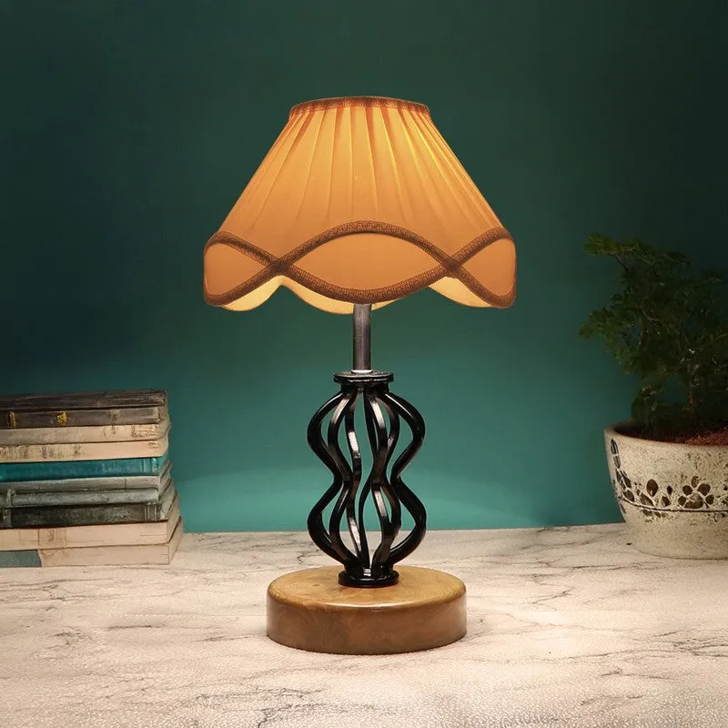 Huetrail Cotton Table Lamp With Wooden Base - Ivory media 3
