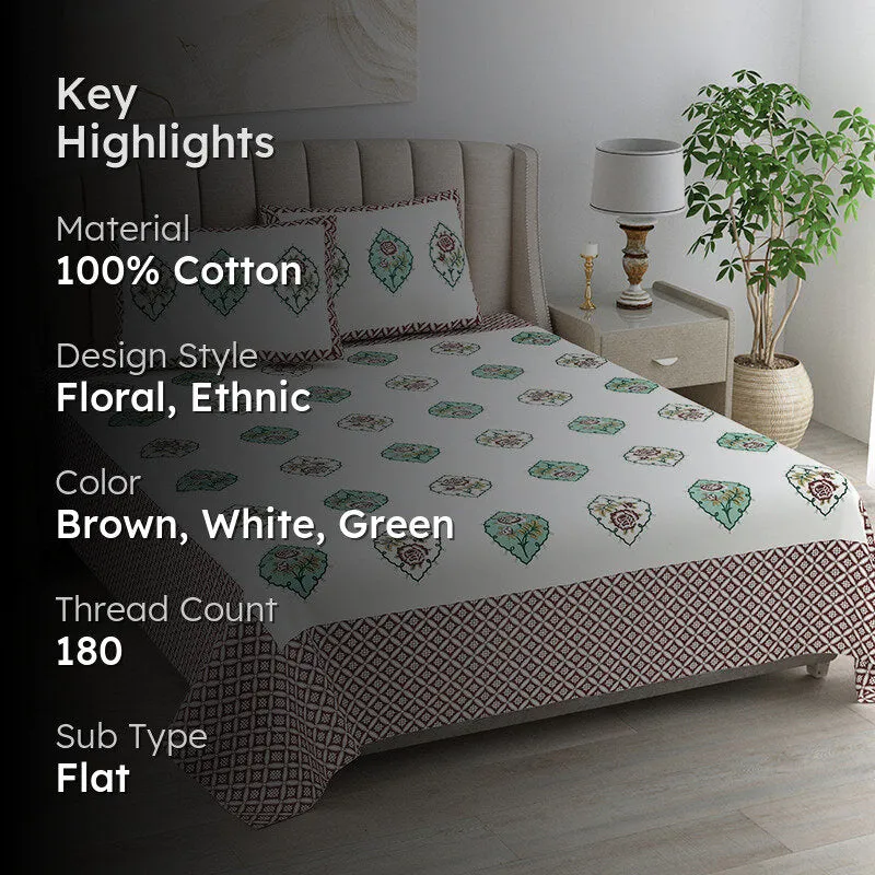 Anila Cotton Bedsheet (Brown, Green) - 180 TC media 2