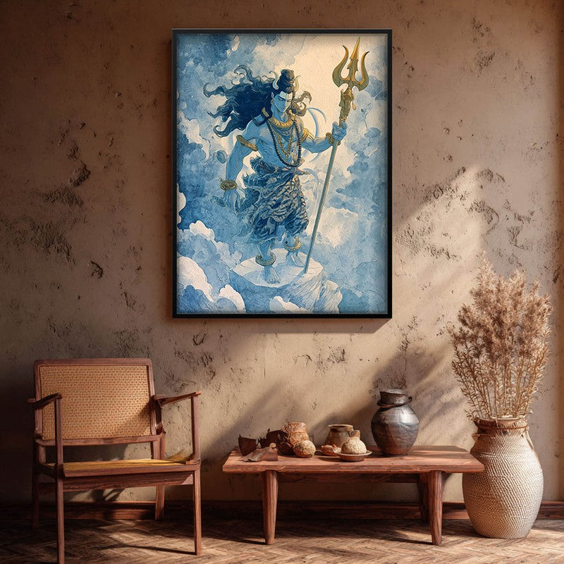 Mahadev With Trishul Divine I Archival Paper Wall Art