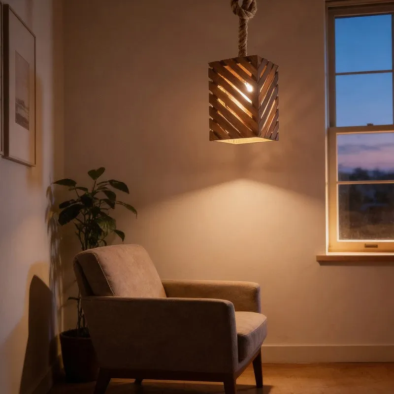HexaCage Wooden Ceiling Lamp - Brown media 4