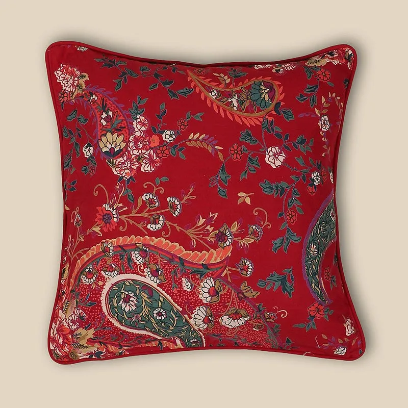 Swayam Crimson Paisley Printed Cotton Cushion Cover - Set of Two media 3