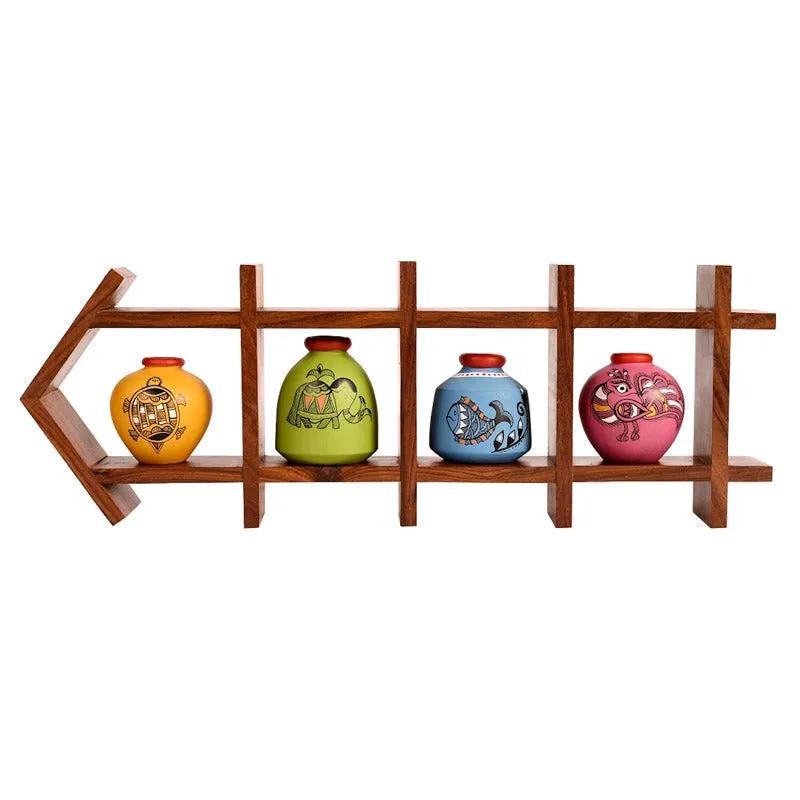 Binita Terracotta & Wood Wall Shelve With Pot - Five Piece Set media 5