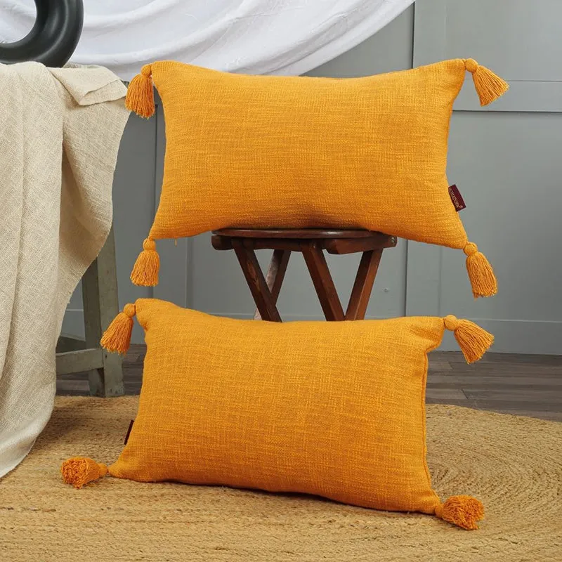 Claira Rectangle Solid Cushion Cover (Mustard Yellow) - Set Of Two media 3