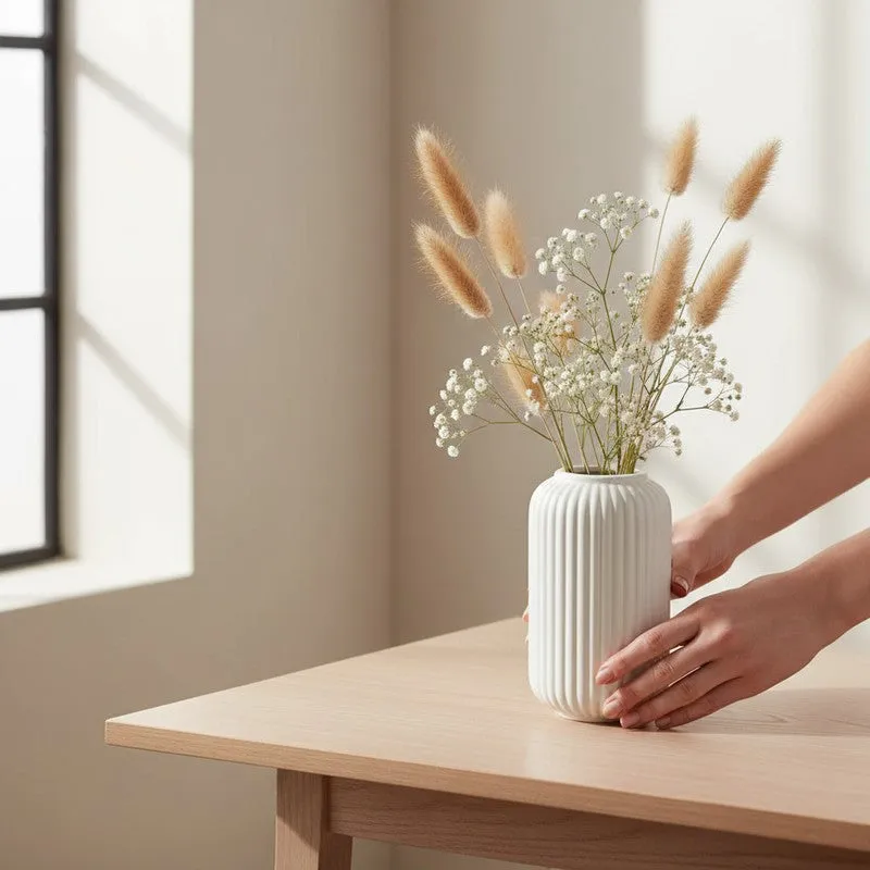 Floris Ribbed Flower Ceramic Vase - White media 5