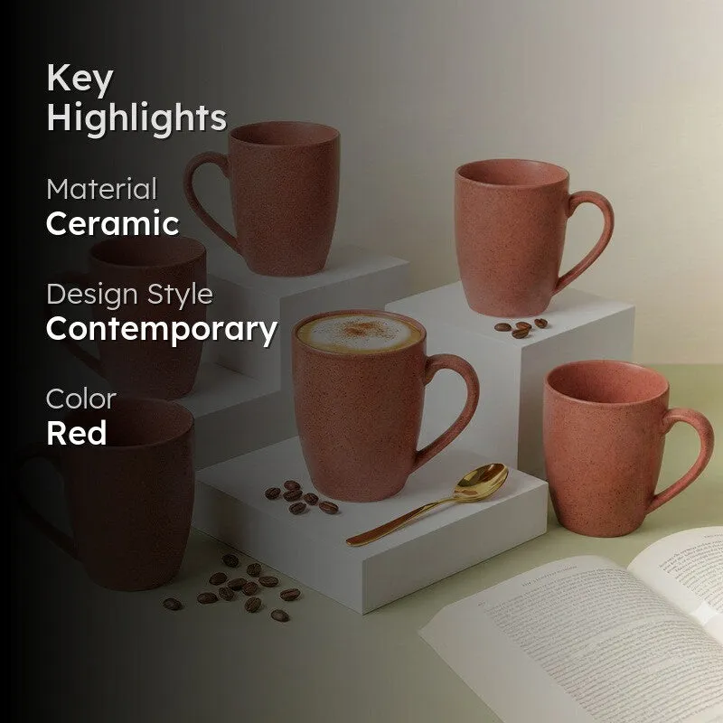 Sip & Style Ceramic Coffee Mug (Pastel Red/300 mL Each) - Set Of Six media 2