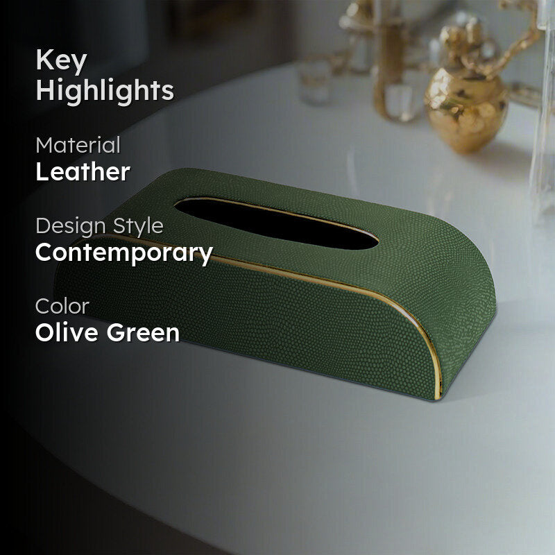 Tisquo Curve Faux Leather Tissue Box - Olive Green media 2