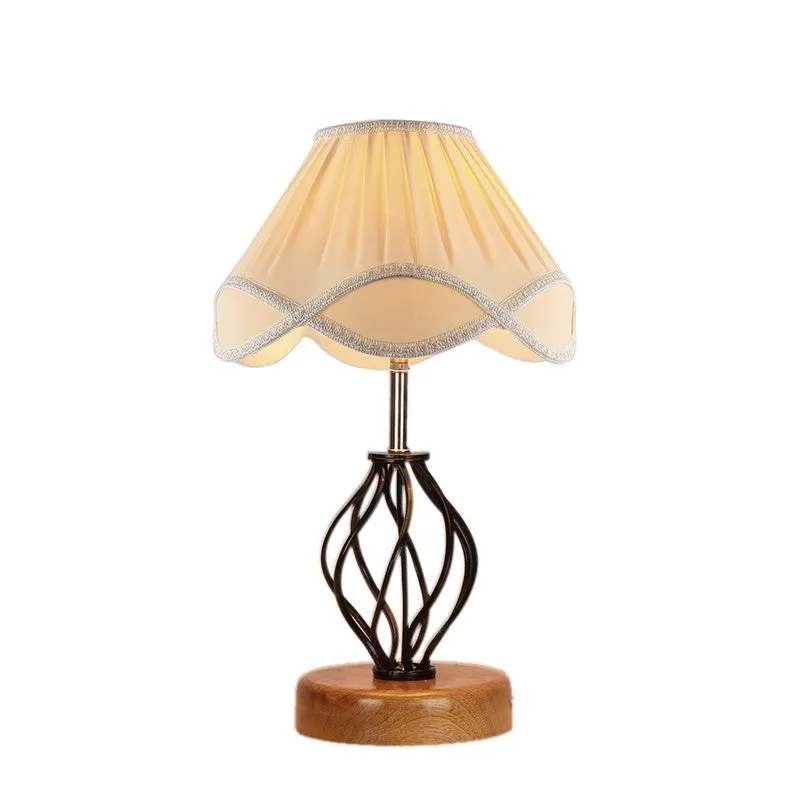 Gloflare Cotton Table Lamp With Wooden Base - Ivory media 7