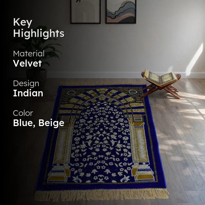 Classic Noor Velvet Pyaer Mat - Blue,Beige media 2