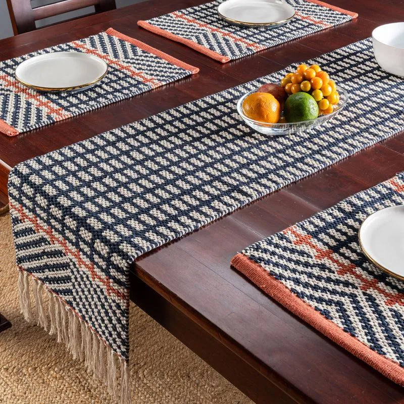 Zephyrus Handwoven Cotton Table Runner - Blue & Orange media 3