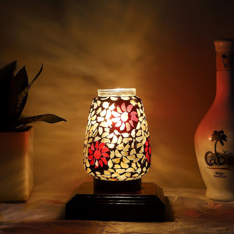 Lumivora Mosaic Glass Table Lamp With Wooden Base - Multicolor
