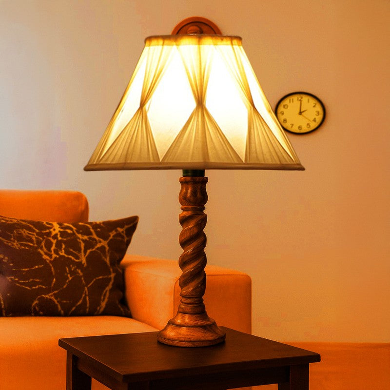 Elvane Elvo Wooden Table Lamp - Ivory