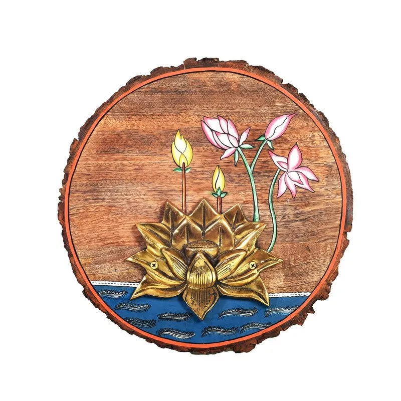 Thyrosin Decorative Mango Wood Golden Lotus Wall Accent media 3
