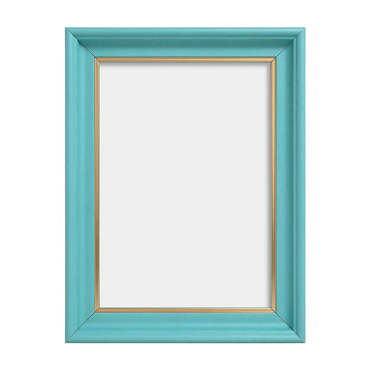 Front view of a blue rectangular photo frame with a gold inner border