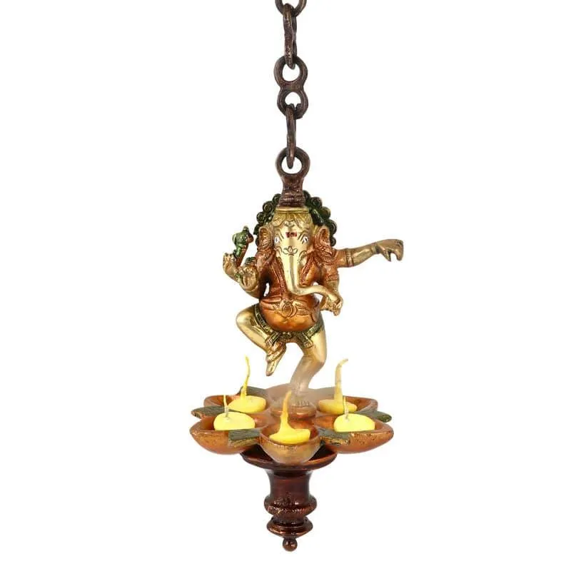 Dancing Ganesh Hanging Brass Diya media 3