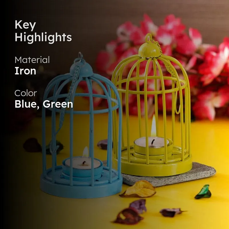 Bird Home Tealight Candle Holder (Blue & Green) - Set Of Two media 2