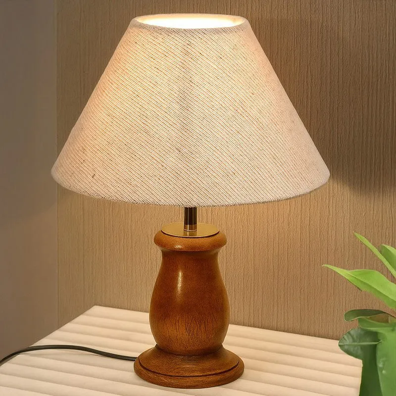 Elahim Wooden Table Lamp - Beige,Brown media 1