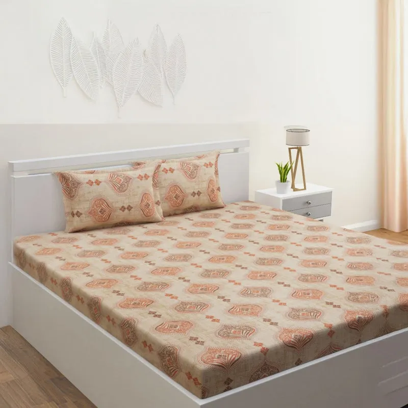Dreams Of Desert Cotton Bedsheet (Beige) - 144 TC media 1