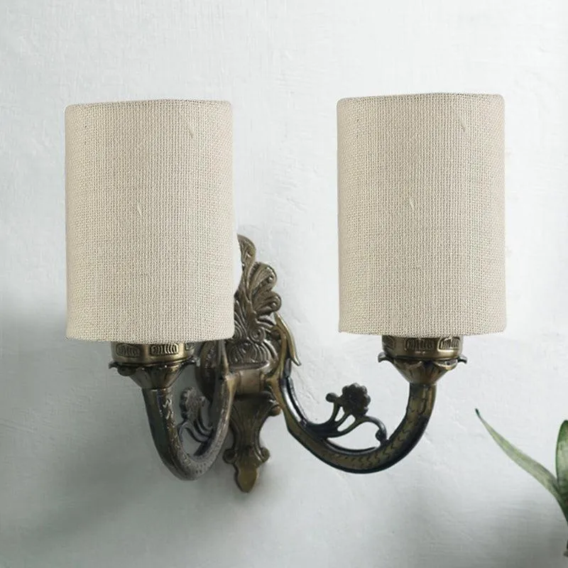 Vintage Duo Fabric & Metal Wall Lamp - Beige media 3