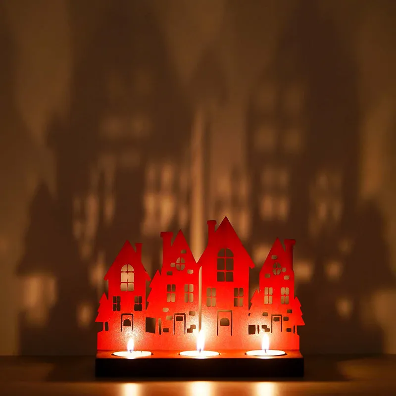 Holiday Village Wood Christmas Tea Light holder - Red media 5