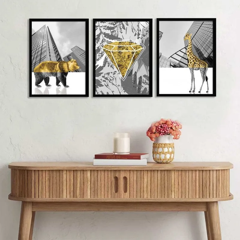 Luxe Jungle Paper Wall Painting With MDF Frame - Set Of Three media 3