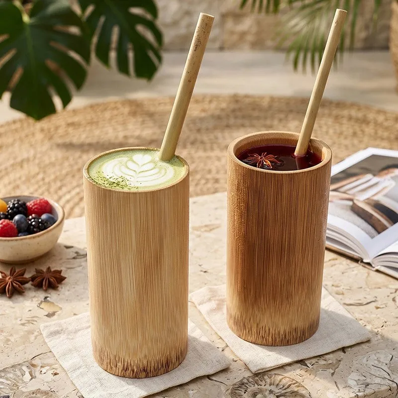 Rustic Sip Bamboo Juice Glasses (400 mL Each)- Set of Two media 1