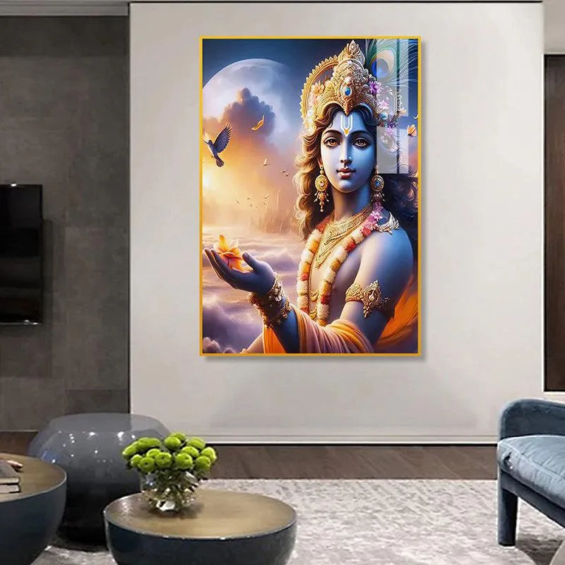 All-Knowing Krishna Spiritual Canvas Wall Art With Frame - Gold media 1