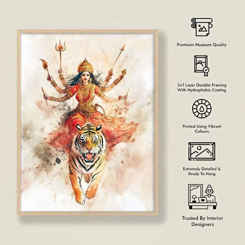 Shakthi Roar Spiritual Archival Paper Wall Painting - Natural Brown Frame media 8