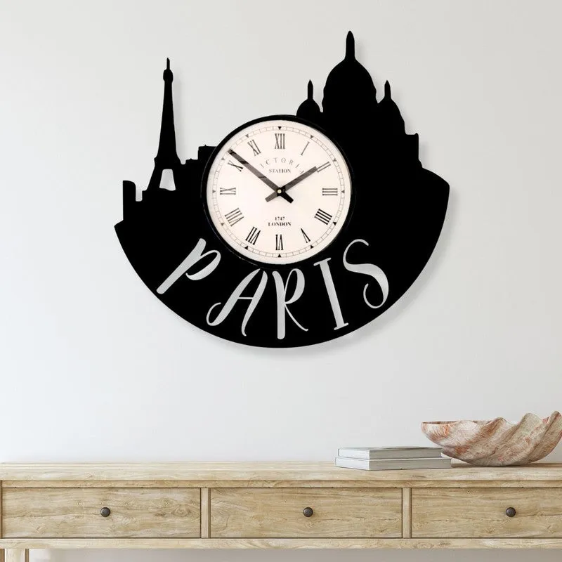 Paris City Steel Analog Wall Clock - Black media 1