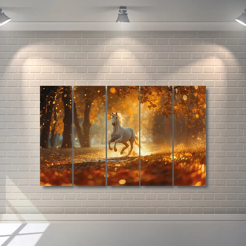 Golden Hour Gallop Canvas Wall Art - Set Of Five media 3
