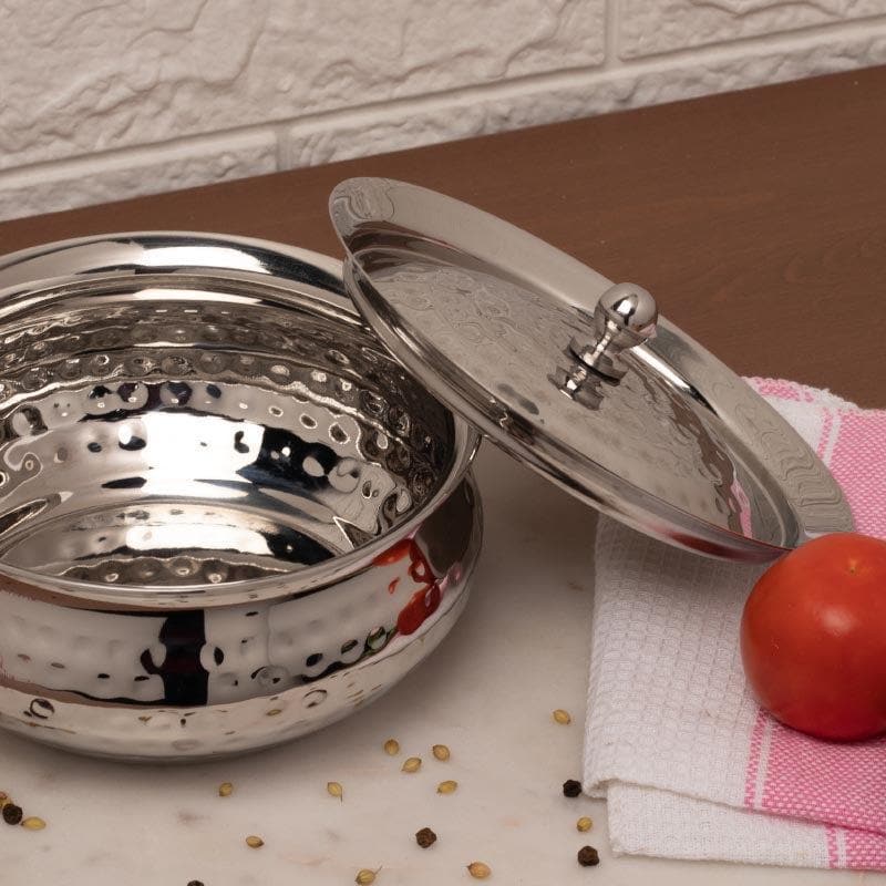 Vintage Charm Stainless Steel Hammered Serving Pot With Lid - 800 mL media 4