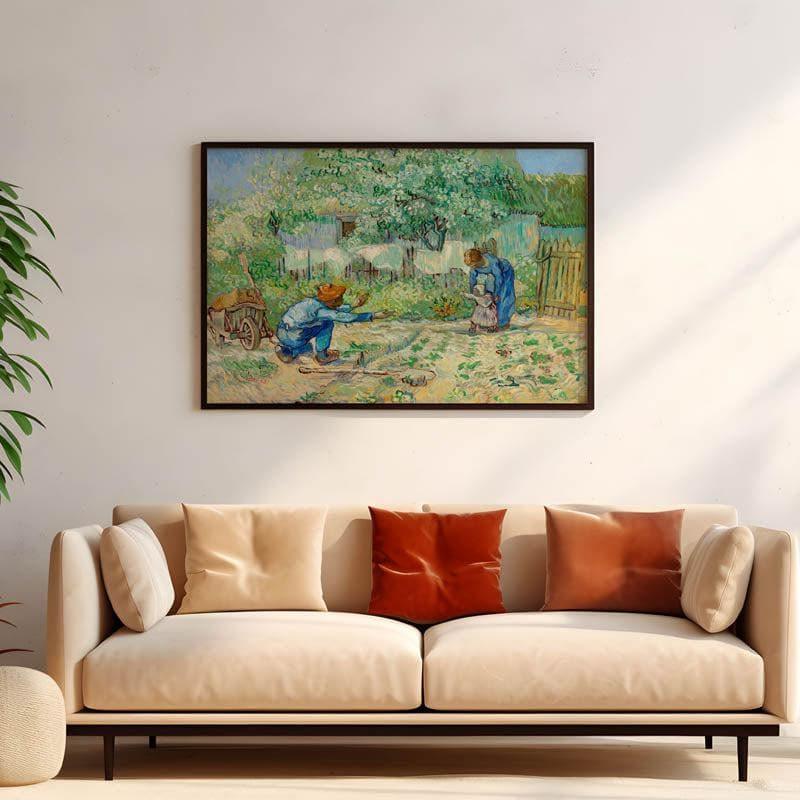 First Steps After Millet By Vincent Van Gogh - Black Frame