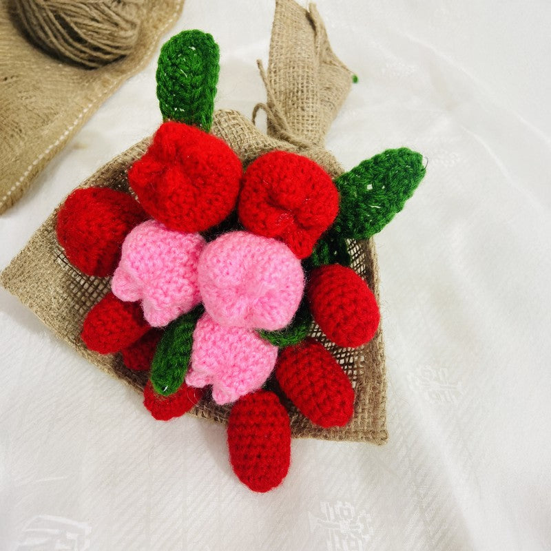 Crochet Handmade Rose Bouquet (Red,Pink) - Set of Twelve media 4